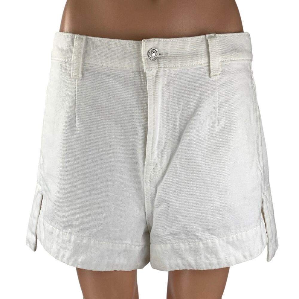 7 for All Mankind Women's White High Rise Wide Leg Denim Jeans Shorts 30